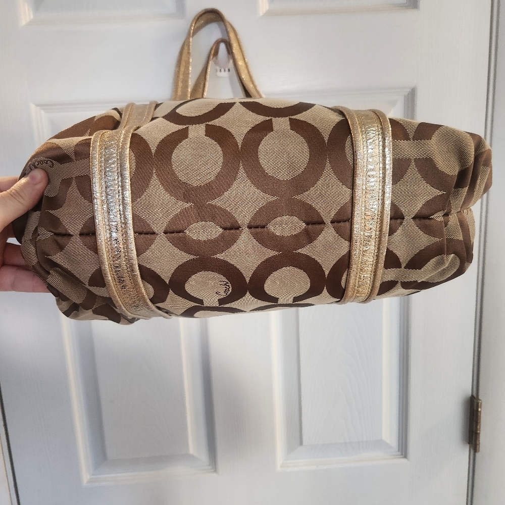 Coach Poppy Op Art Lured Glam Logo Tote Bag Gold Metallic Shimmer 2 Hang Tags - Picture 9 of 9